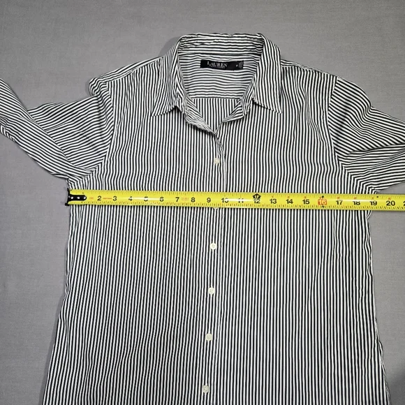 Lauren Ralph Lauren Black Label Career Black & White Striped Shirt Women’s Sz M - Picture 7 of 14